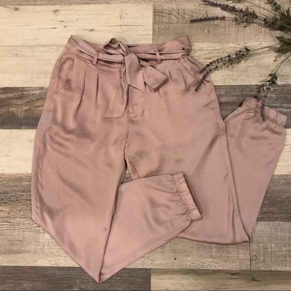 Pants - Tie Waist Satin Jogger Dust Pink